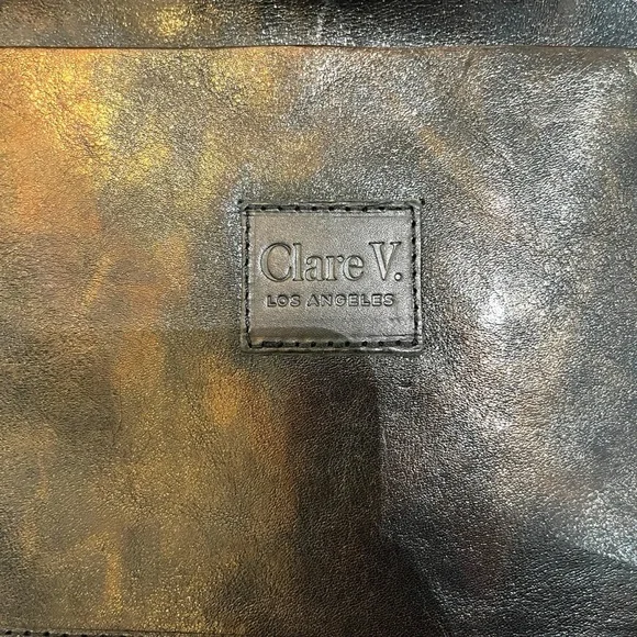 Clare V. Simple Tote Metallic Leather Contrast Racing Stripe Trim Shoulder Tote - Picture 10 of 11